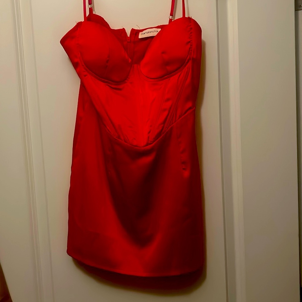 That’s so fetch! Red satin mini